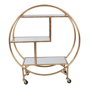 Veneto Antique Gold Bar Trolley Mirror Shelves