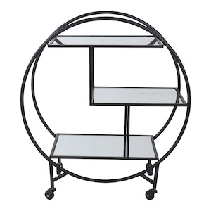 Veneto Black Bar Trolley Mirror Shelves