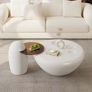 Eureka White Cat Claw Round Coffee Table With Penguin Side Table Set