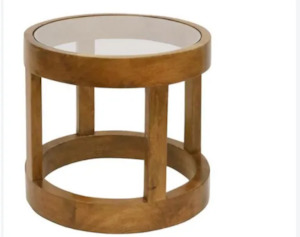 Halo Bedside Table W/ Glass Top - Natural