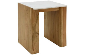 Internet only: Lucia Acacia & Marble Side Table - Oak Finish