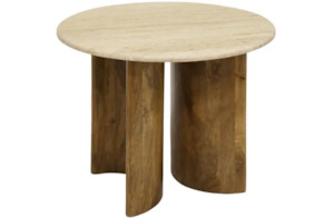 Dior Travertine & Wood Side Table