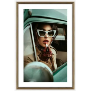 Retro Lady Glass Framed Print