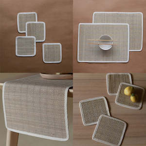 Akiiko - Reed Table Top Set - Placement, Runner, Coaster-Herring Weave