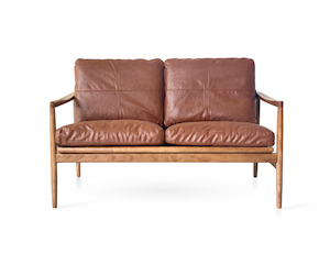 Internet only: Hans Mid-Century 2 Seat Leather Sofa - Rustic Brown