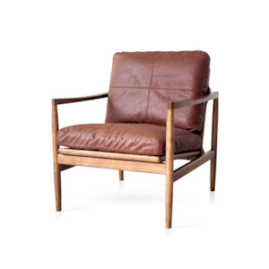 Hans Mid-Century leather Armchair - Rustic Brown