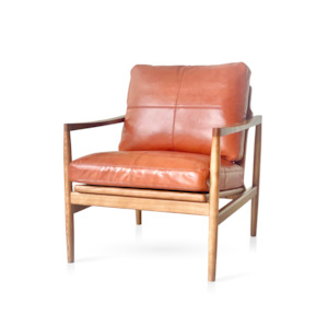 Hans Mid-Century leather Armchair - Caramel Brown