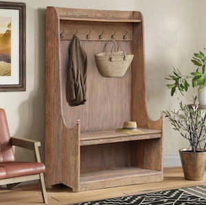 Reclaimed Oak Coat Stand with Seat and Coat Hooks