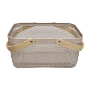 Mesh Basket w/Bamboo Handle - Ivory