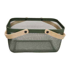 Mesh Basket w/Bamboo Handle - Green