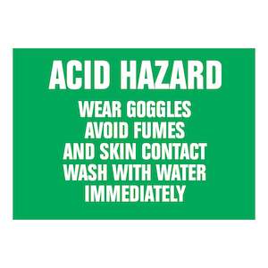 Emergency Acid Hazard Wear Goggles Avoid Fumes and Skin Contact Wash with Water Immediately