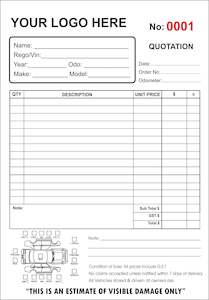 Custom Panel Beating Quotation Book Type 2