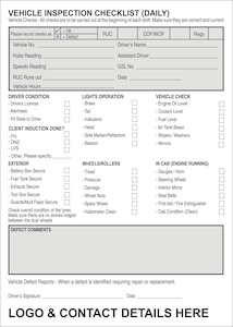 Vehicle or Truck Daily Inspection Checklist