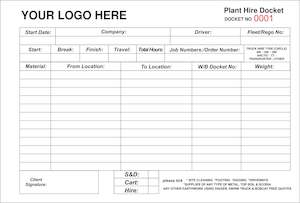 Earthworks Hire Docket Book