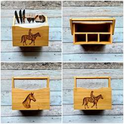 Bamboo Cutlery Holder - Horses