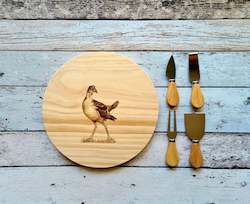 Wooden Cheese Board - Pukeko + 4 piece cheese knives