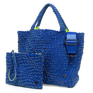 preneLove London Large Woven Neoprene Tote Bag with Wrist Clutch Cobalt & Lime Green