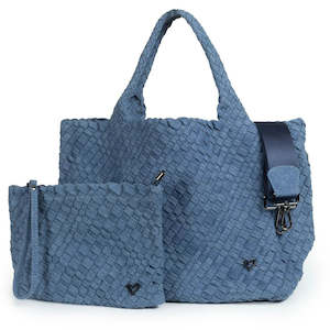 preneLove London Large Woven Denim Tote Bag with Wrist Clutch