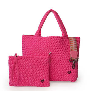 preneLove London Large Woven Neoprene Tote Bag with Wrist Clutch Magenta