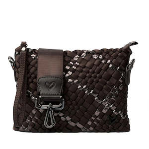 Clothing accessory: preneLove Charlotte Crossbody Woven Neoprene Bag with 2 Interchangeable Straps Espresso & Metallic