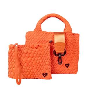 preneLove Brandon Mini Woven Neoprene Small Tote Bag with Wrist Clutch Orange