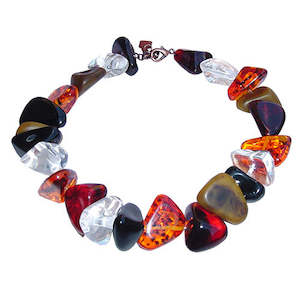 BRA Resin Flintstone Bone Diamantes Necklace 55cm Tartaruga, Prada, Clear, Black, & Orange