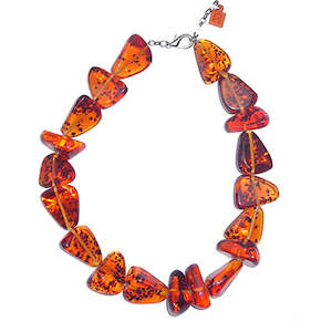 BRA Resin Flintstone Bone Diamantes Necklace 55 cm Amber