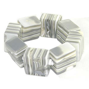 Sobral Resin Striped Liquorice Allsorts 1/2 Square Bracelet on Elastic White & Grey