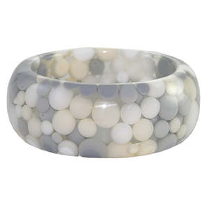 Sobral Resin Encapsulated Polka-Dots Bangle 3.4cm White, Cream & Grey