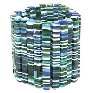 Sobral Resin Striped Liquorice Allsorts Long Skinny Rectangles Bracelet on Elastic Blue Mix