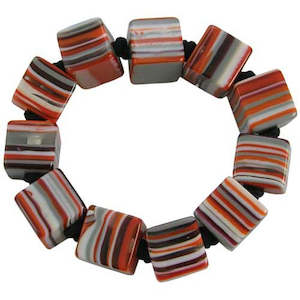 Sobral Resin Striped Liquorice Allsorts Small Cube Bracelet on Elastic Orange Mix