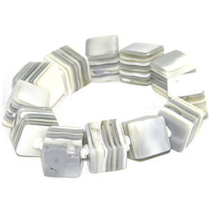 Sobral Resin Striped Liquorice Allsorts Small Cube Bracelet on Elastic White & Grey