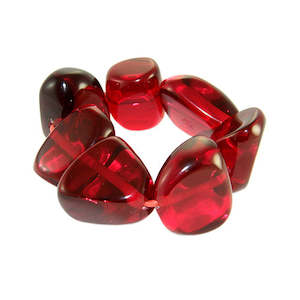 Sobral Resin Flintstone Bone Diamantes Bracelet Large Stone Red Transparent Gloss on Elastic