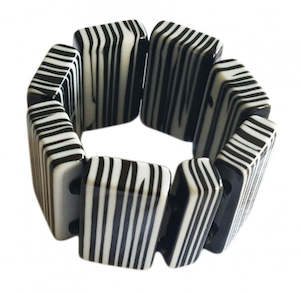 Sobral Licorice Allsorts Black & White Resin Squares Bracelet on Elastic