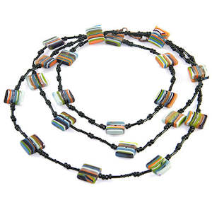 Sobral Design Brazil Resin Striped Licorice Allsorts Flat Squares & Beads Necklace 140cm