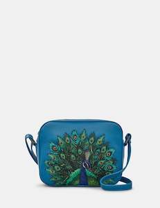 Yoshi Peacock Plume Appliqued Leather Petrol Blue Belmont Camera Bag - YB240 PCK 48