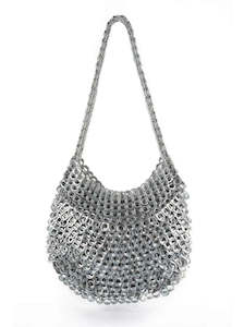 Clothing accessory: Escama Studio Greta Medium Shoulder Textured Shell Bag - Silver/Gray