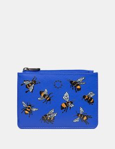 Clothing accessory: Yoshi Sweet Bees Printed Cobalt Blue Zip-Top Leather Purse - Y1321 BEES 37