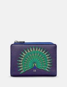 Yoshi Peacock Appliqued Leather Flap Over Coin Purse - Mini Wallet - Y1275 23 PEACOCK