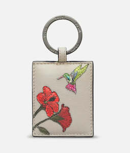 Yoshi Hummingbird Grey Appliqued Leather Keyring - YKR HMB 46