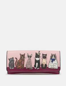 Yoshi Party Cats Appliqued Leather Brown & Pink Glasses Case - Y4308 PRTCT 8