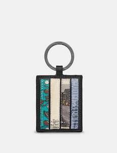 Yoshi Charles Dickens Bookworm Appliqued Leather Brown Keyring - YKR LBR CD