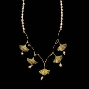 Clothing accessory: Michael Michaud Ginkgo Adjustable Necklace With Freshwater Pearls - 7710BZWP