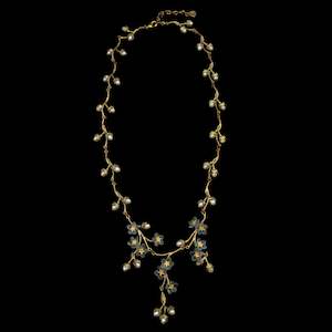 Clothing accessory: Michael Michaud Forget-Me-Not Adjustable Necklace With Freshwater Pearls and Cast Glass - 9177BZWP