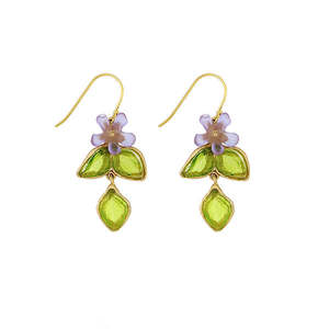 Clothing accessory: Michael Vincent Michaud Mustard Leaf Earrings on Wires - 1326JI Lime & Purple