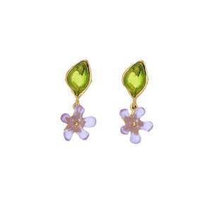 Michael Vincent Michaud Mustard Leaf Earrings on Posts - 1325JI Lime & Purple