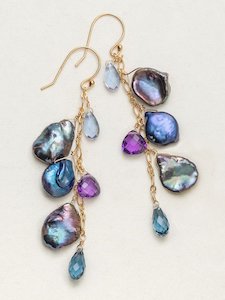 Holly Yashi Peacock/Gold Cascading Margo Earrings with Keshi Pearls