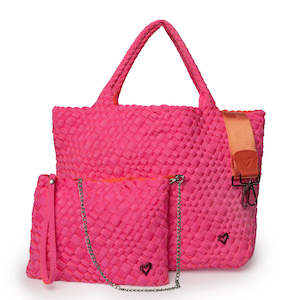 preneLove London Large Woven Neoprene Tote Bag with Wrist Clutch Pink & Orange