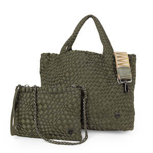 preneLove London Large Woven Neoprene Tote Bag with Wrist Clutch Olive