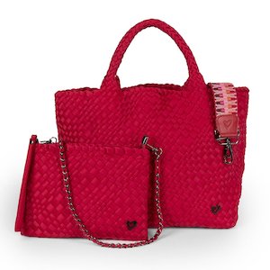 preneLove London Large Woven Neoprene Bag with Wrist Clutch Cranberry Red